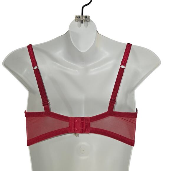 DKNY Red Lace Underwire Push-Up Bra 32D Floral Lightly Padded Feminine Sexy - Picture 4 of 7